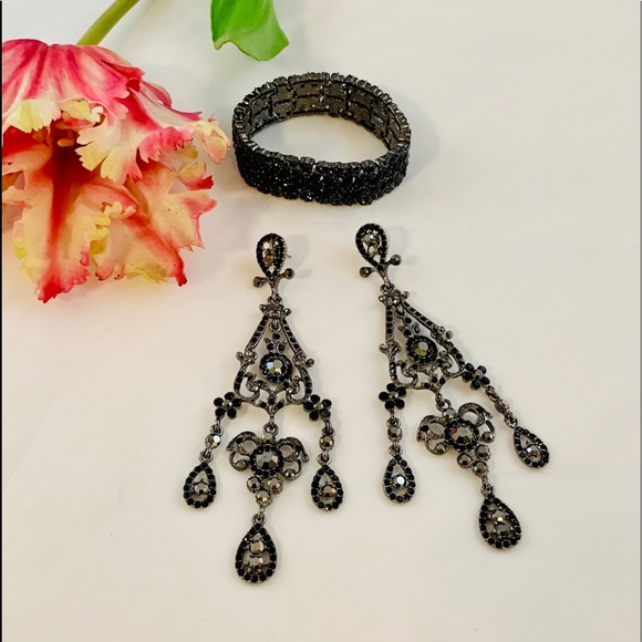 Glamorous Night Out Black Stone Bracelet Earrings - Picture 8 of 8